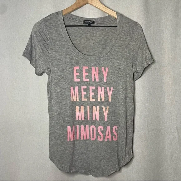 NWOT Fifth Sun Tees Gray Short Sleeve Eeny Meeny Miny Mimosa - Picture 2 of 7